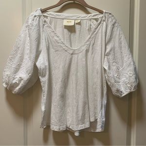 Maeve cotton top with embroidered sleeves.  Flowy breathable , Size S